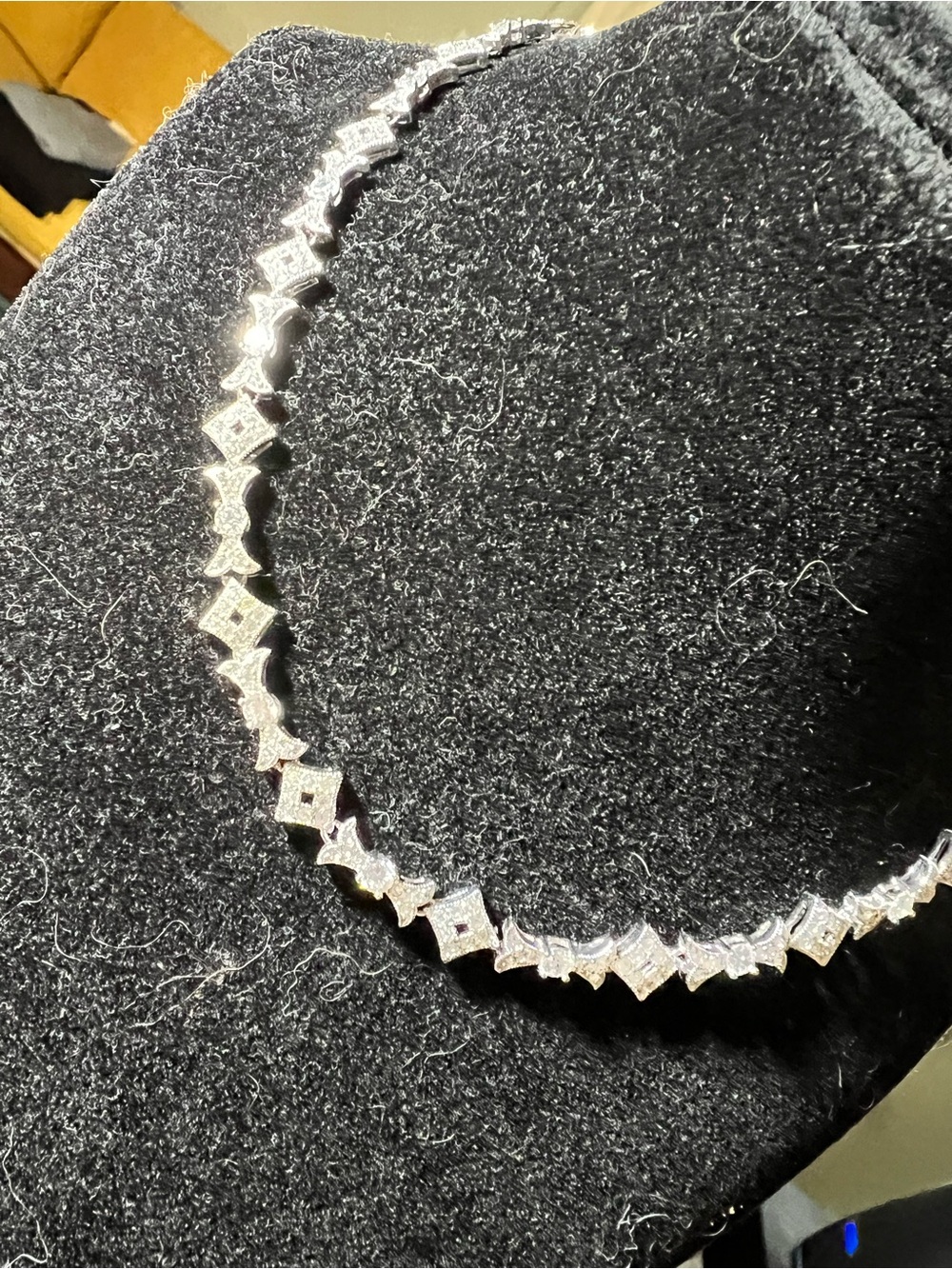 Nadri Cubic Zarconia Line collar necklace in hand polished rhodium . - Picture 4 of 9